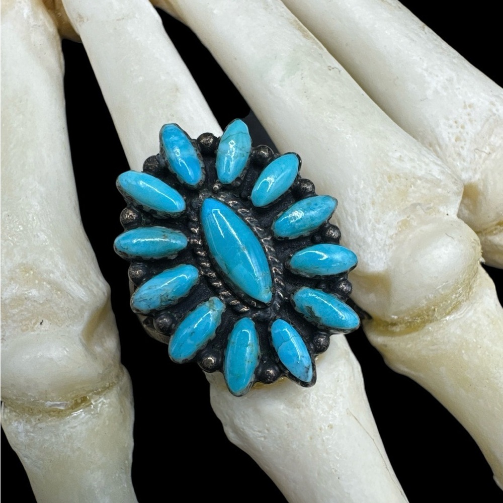Vintage Sterling Southwest Zuni Style Petit Point Cluster Philippines Ring 10